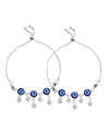 Set Of 2 Silver Plated Evil Eye Handcrafted Anklets-VOJ265