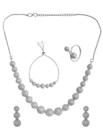 Silver Plated AD studded Necklace, Earrings With Ring And bracelet-VOJ268