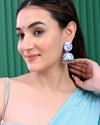 Set Of 2 Earrings- Blue Printed Jhumka With Black  AD Studded Drop  Earrings-VOJ273