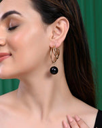 Set Of 2 Korean Drop Earrings - Gold Plated With Black Pearl and Silver Plated With White Pearl Earrings-VOJ274