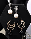 Set Of 2 Korean Drop Earrings - Gold Plated With Black Pearl and Silver Plated With White Pearl Earrings-VOJ274