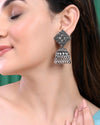 Black-Toned AD Studded Dome Shaped Jhumkas Earrings-VOJ276