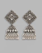 Black-Toned AD Studded Dome Shaped Jhumkas Earrings-VOJ276