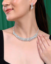 Silver Plated AD Stone Studded Necklace With Earrings Jewellery Set-VOJ281