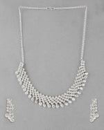 Silver Plated AD Stone Studded Necklace With Earrings Jewellery Set-VOJ281