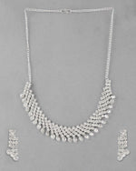 Silver Plated AD Stone Studded Necklace With Earrings Jewellery Set-VOJ281