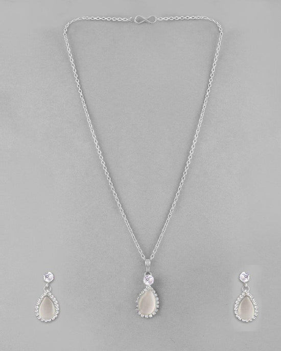 Silver Plated White Stone With AD Stone Studded Chain Set-VOJ284