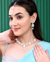 Gold Plated Nude Pink And Mint Green Stone Studded Jewellery Set With Maang Tikka-VOJ285