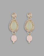 Gold Plated Nude Pink And Mint Green Stone Studded Jewellery Set With Maang Tikka-VOJ285