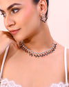 Gold Plated Black & White Stone Studded Jewellery Set-VOJ291