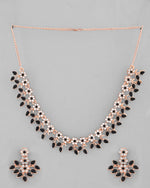 Gold Plated Black & White Stone Studded Jewellery Set-VOJ291