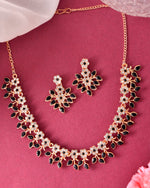 Gold Plated Black & White Stone Studded Jewellery Set-VOJ291