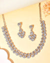 AD Stone Studded Silver Plated Necklace and Earrings Set-VOJ292