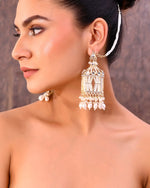 Gold Plated Handcrafted Pearls Beaded ChandBali Earrings with Kan Chain-VOJ293