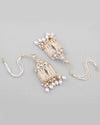 Gold Plated Handcrafted Pearls Beaded ChandBali Earrings with Kan Chain-VOJ293