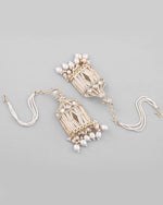 Gold Plated Handcrafted Pearls Beaded ChandBali Earrings with Kan Chain-VOJ293