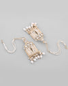 Gold Plated Handcrafted Pearls Beaded ChandBali Earrings with Kan Chain-VOJ293