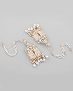 Gold Plated Handcrafted Pearls Beaded ChandBali Earrings with Kan Chain-VOJ293