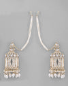 Gold Plated Handcrafted Pearls Beaded ChandBali Earrings with Kan Chain-VOJ293