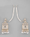 Gold Plated Handcrafted Pearls Beaded ChandBali Earrings with Kan Chain-VOJ293