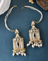 Gold Plated Handcrafted Pearls Beaded ChandBali Earrings with Kan Chain-VOJ293