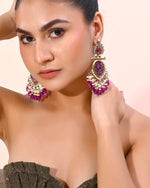 Gold Plated Purple Colour Drop And Dangle Statement Earrings-VOJ294