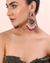 Gold Plated Purple Colour Drop And Dangle Statement Earrings-VOJ294