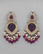 Gold Plated Purple Colour Drop And Dangle Statement Earrings-VOJ294