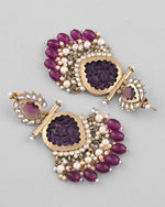 Gold Plated Purple Colour Drop And Dangle Statement Earrings-VOJ294