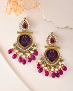 Gold Plated Purple Colour Drop And Dangle Statement Earrings-VOJ294