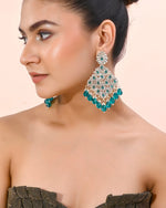 Traditional Gold Plated Green & White AD Stone Statement Earrings-VOJ295