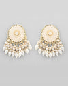 Gold Plated White circular Earrings With Pearls-VOJ296