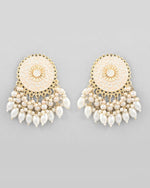 Gold Plated White circular Earrings With Pearls-VOJ296