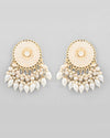 Gold Plated White circular Earrings With Pearls-VOJ296