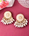 Gold Plated White circular Earrings With Pearls-VOJ296