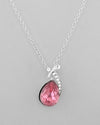 Silver Plated Chan with Pink and White AD stone Studded Pendant and Earrings Set-VOJ297