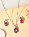 Silver Plated Chan with Pink and White AD stone Studded Pendant and Earrings Set-VOJ297