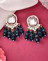 Silver Plated Kundan Earrings with Teal colour Pearls-VOJ298