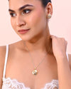 White and Yellow Gold Plated Chain With Flower shaped Pandent And Flower shaped Earrings-VOJ304