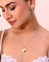 White and Yellow Gold Plated Chain With Flower shaped Pandent And Flower shaped Earrings-VOJ304