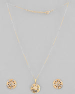 White and Yellow Gold Plated Chain With Flower shaped Pandent And Flower shaped Earrings-VOJ304