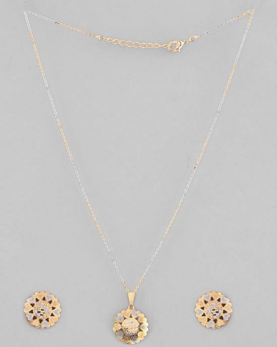 White and Yellow Gold Plated Chain With Flower shaped Pandent And Flower shaped Earrings-VOJ304