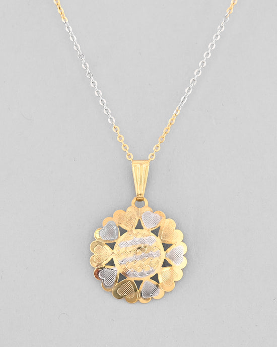 White and Yellow Gold Plated Chain With Flower shaped Pandent And Flower shaped Earrings-VOJ304