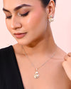 White and Yellow Gold Plated Chain With Leaf shaped Pandent And Leaf shaped Earrings-VOJ305