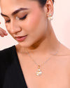 White and Yellow Gold Plated Chain With Leaf shaped Pandent And Leaf shaped Earrings-VOJ305