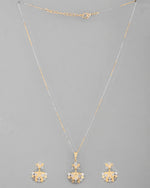 White and Yellow Gold Plated Chain With Leaf shaped Pandent And Leaf shaped Earrings-VOJ305