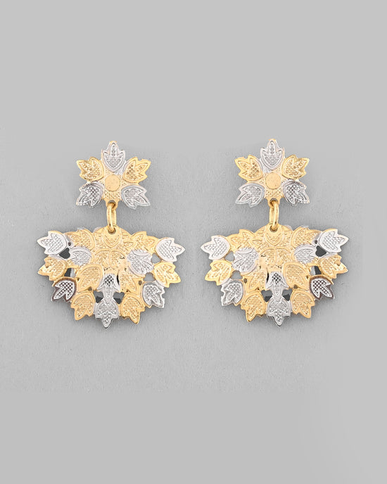 White and Yellow Gold Plated Chain With Leaf shaped Pandent And Leaf shaped Earrings-VOJ305