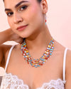 Multi Coloured  Long Necklace With Earrings Set-VOJ307