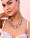 Multi Coloured  Long Necklace With Earrings Set-VOJ307