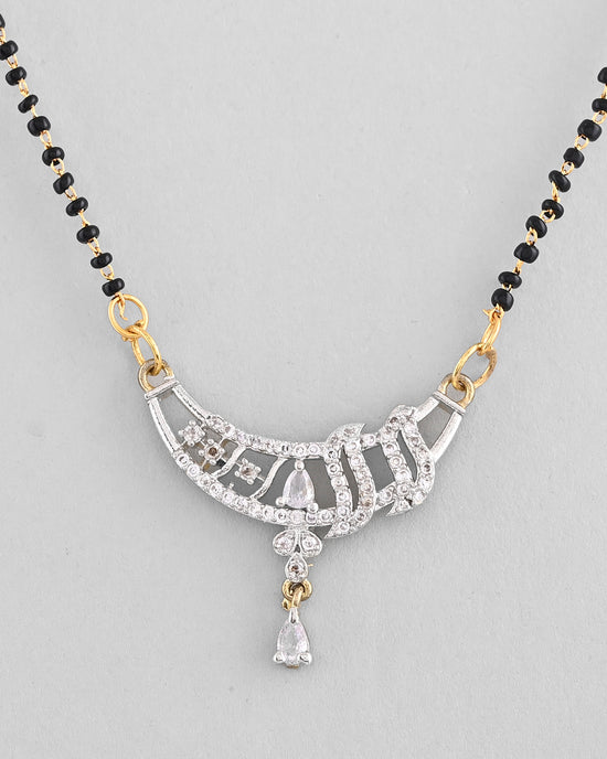 Silver-Plated AD Stone And Beaded Mangalsutra-VOJ309